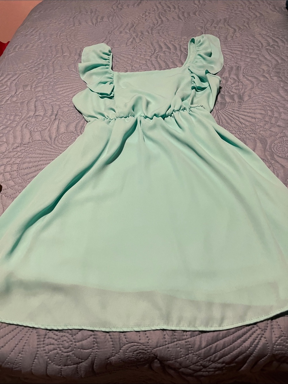 Women's Mint Ruffle-Shoulder Casual Dress